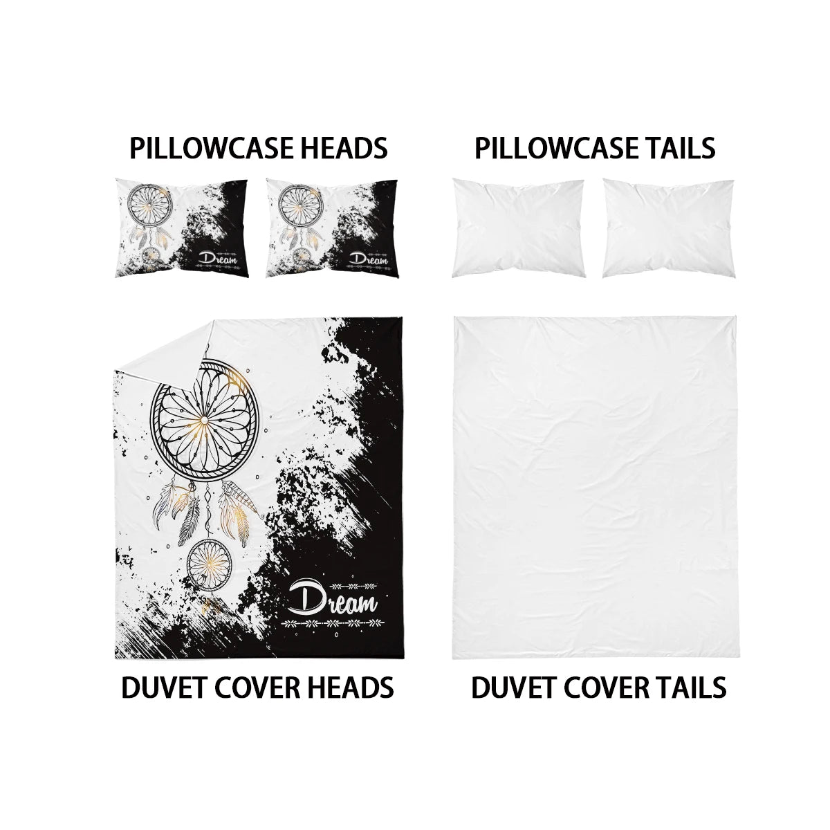 3-Piece Dreamcatcher Bedding Set – Black & White Printed Duvet Cover Set | Homevera