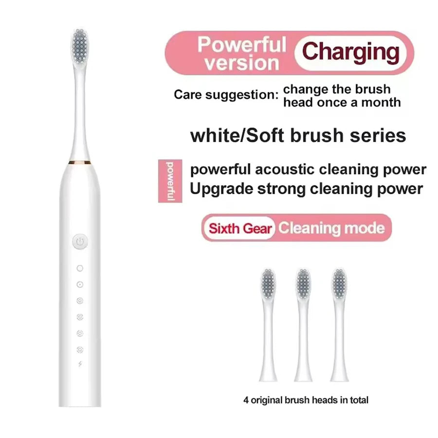 X3 Electric Ultrasonic Toothbrush – 6-Speed USB Rechargeable Waterproof Adult Tooth Cleaner, Soft Bristles, Automatic Couple Set