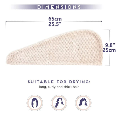 Solid Color Hair Drying Towel – Textured Absorbent Wrap with Button for Women (9.8" × 25.5")