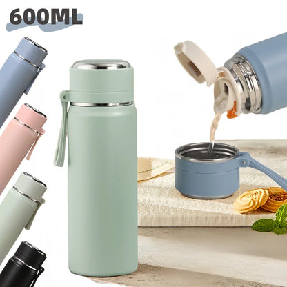 600ml Stainless Steel Thermal Water Bottle – Leakproof Insulated Travel Mug for Hot & Cold Drinks