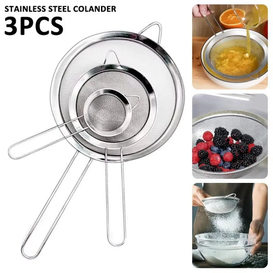Pack Stainless Steel Fine Mesh Strainer Set