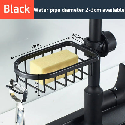 Rotatable Space Aluminum Sink Drain Rack – Faucet Sponge & Soap Holder Organizer for Kitchen & Bathroom