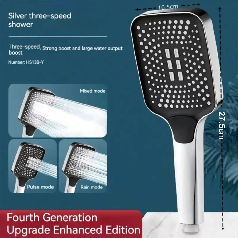 Adjustable 3-Mode High-Pressure Shower Head – Water-Saving Rainfall Handheld Shower for Bathroom