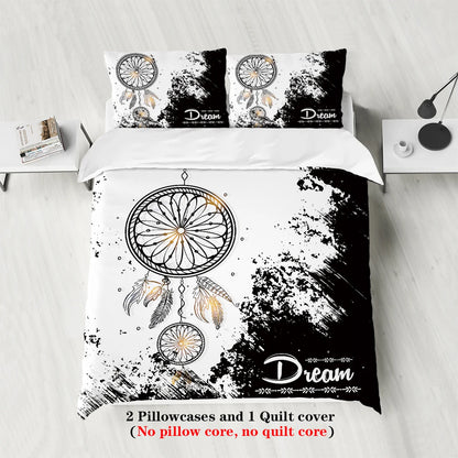 3-Piece Dreamcatcher Bedding Set – Black & White Printed Duvet Cover Set | Homevera