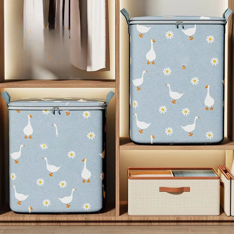 Large-Capacity Cotton Quilt Storage Bag – Foldable Non-Woven Organizer with Zipper Handle