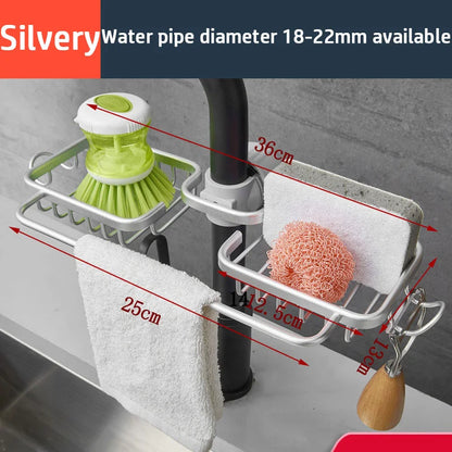 Rotatable Space Aluminum Sink Drain Rack – Faucet Sponge & Soap Holder Organizer for Kitchen & Bathroom