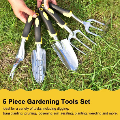 5-Piece Garden Hand Tool Set – Stainless Steel Trowel, Rake & Weeder with Ergonomic Handle | Homevera