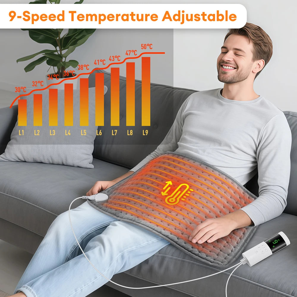 30×60cm Electric Heating Pad – 9/10 Level Adjustable Hot Compress Blanket for Back, Legs & Hands