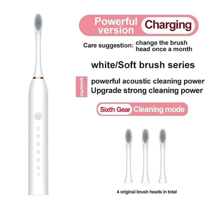 X3 Electric Ultrasonic Toothbrush – 6-Speed USB Rechargeable Waterproof Adult Tooth Cleaner, Soft Bristles, Automatic Couple Set