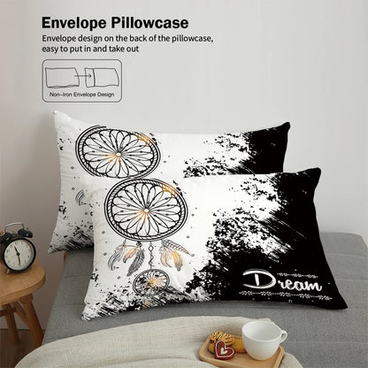 3-Piece Dreamcatcher Bedding Set – Black & White Printed Duvet Cover Set | Homevera