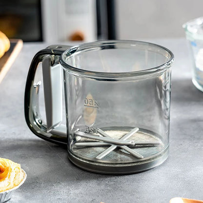 Semi-Automatic Flour Sieve with Capacity Scale – 40 Mesh Stainless Steel Baking Sifter Cup