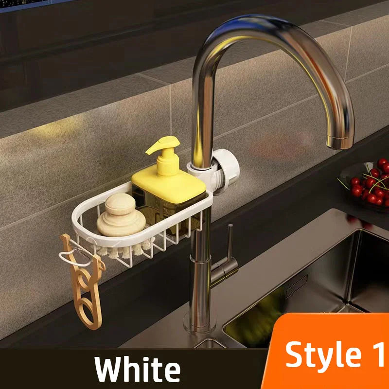 Rotatable Space Aluminum Sink Drain Rack – Faucet Sponge & Soap Holder Organizer for Kitchen & Bathroom