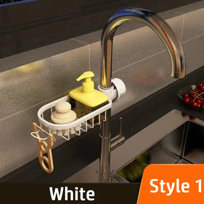 Rotatable Space Aluminum Sink Drain Rack – Faucet Sponge & Soap Holder Organizer for Kitchen & Bathroom