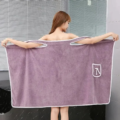 Women’s Wearable Bath Towel – Quick-Dry Coral Fleece Spa & Beach Bathrobe (140×85cm)