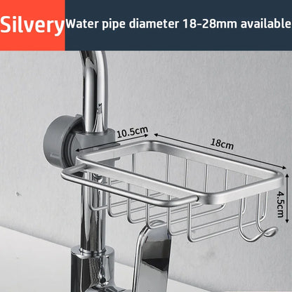 Rotatable Space Aluminum Sink Drain Rack – Faucet Sponge & Soap Holder Organizer for Kitchen & Bathroom