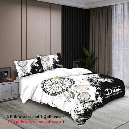 3-Piece Dreamcatcher Bedding Set – Black & White Printed Duvet Cover Set | Homevera