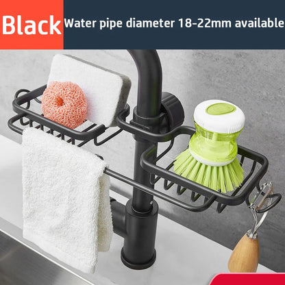 Rotatable Space Aluminum Sink Drain Rack – Faucet Sponge & Soap Holder Organizer for Kitchen & Bathroom
