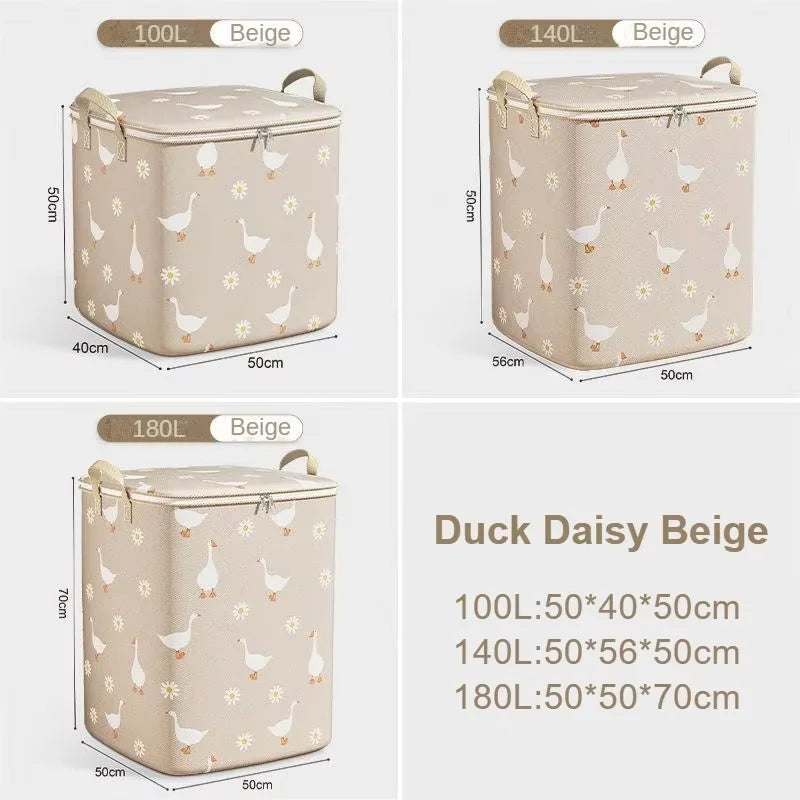 Large-Capacity Cotton Quilt Storage Bag – Foldable Non-Woven Organizer with Zipper Handle