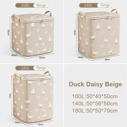 Large-Capacity Cotton Quilt Storage Bag – Foldable Non-Woven Organizer with Zipper Handle