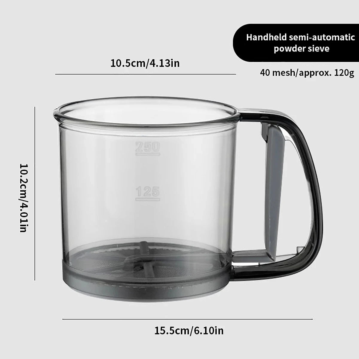 Semi-Automatic Flour Sieve with Capacity Scale – 40 Mesh Stainless Steel Baking Sifter Cup