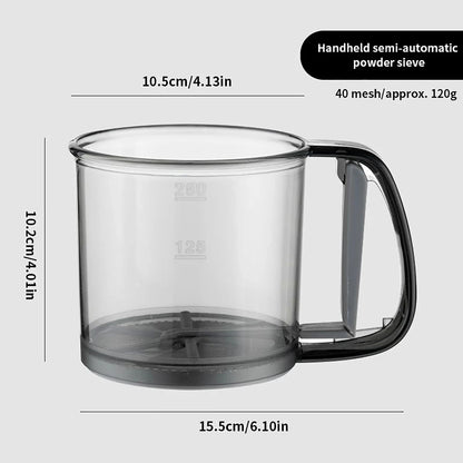 Semi-Automatic Flour Sieve with Capacity Scale – 40 Mesh Stainless Steel Baking Sifter Cup