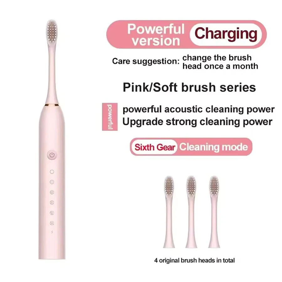 X3 Electric Ultrasonic Toothbrush – 6-Speed USB Rechargeable Waterproof Adult Tooth Cleaner, Soft Bristles, Automatic Couple Set