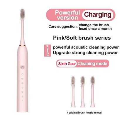 X3 Electric Ultrasonic Toothbrush – 6-Speed USB Rechargeable Waterproof Adult Tooth Cleaner, Soft Bristles, Automatic Couple Set