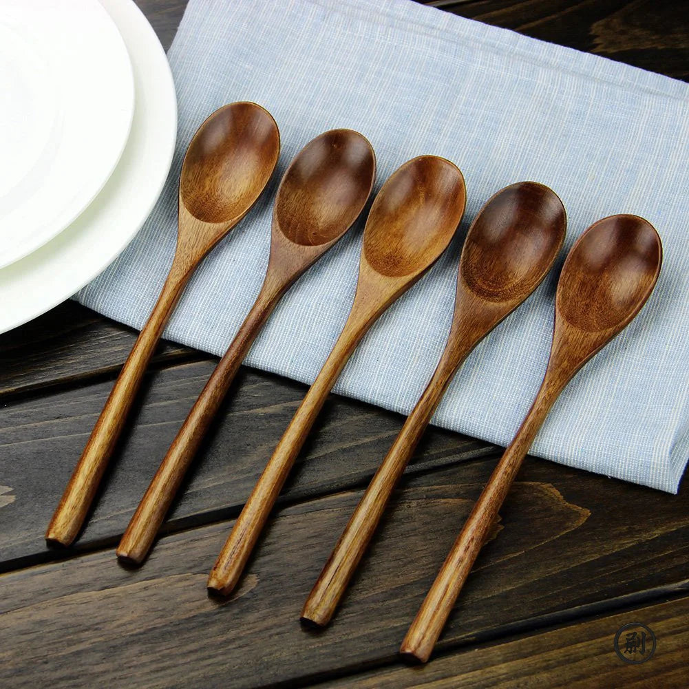 5-Piece Natural Wooden Spoon & Fork Set – Eco-Friendly Tableware for Cooking & Dining