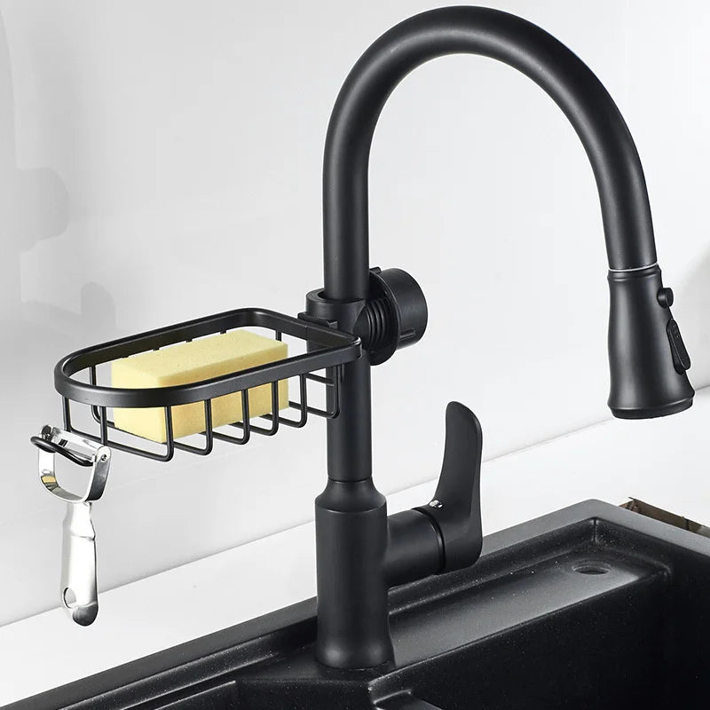 Rotatable Space Aluminum Sink Drain Rack – Faucet Sponge & Soap Holder Organizer for Kitchen & Bathroom
