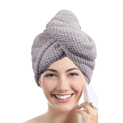 Solid Color Hair Drying Towel – Textured Absorbent Wrap with Button for Women (9.8" × 25.5")