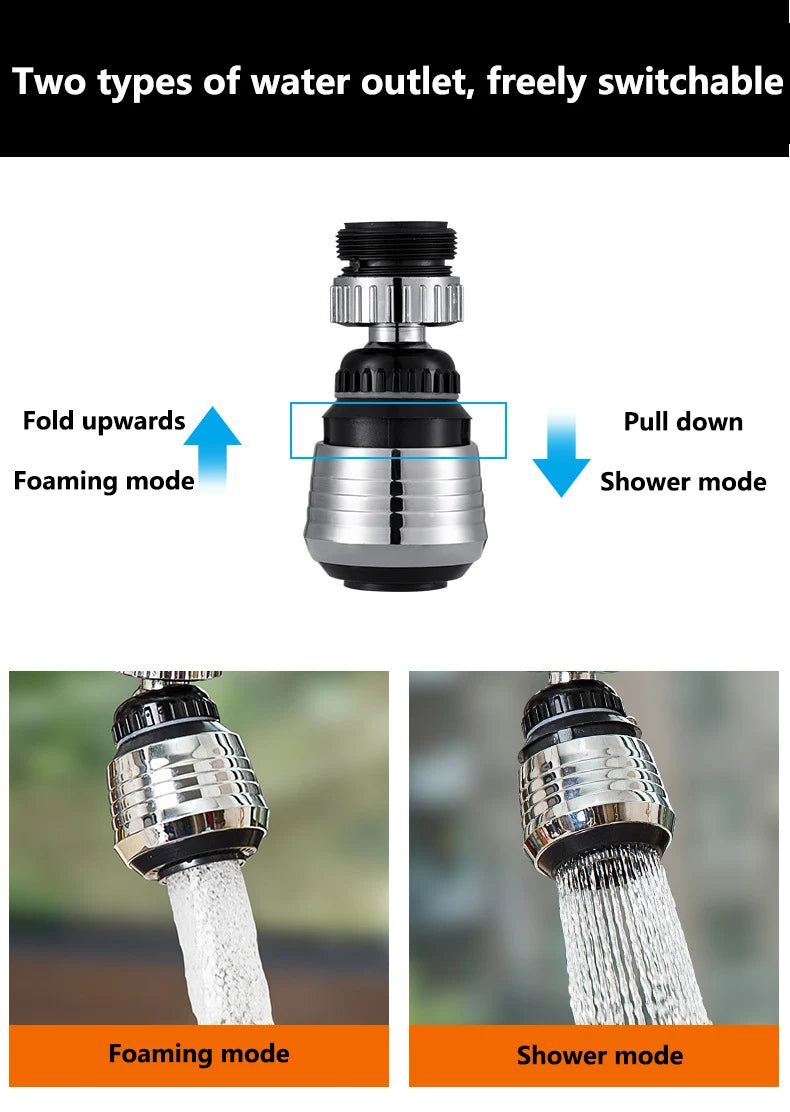 360° Rotating Faucet Aerator – Dual-Mode High-Pressure Sink Water Saver