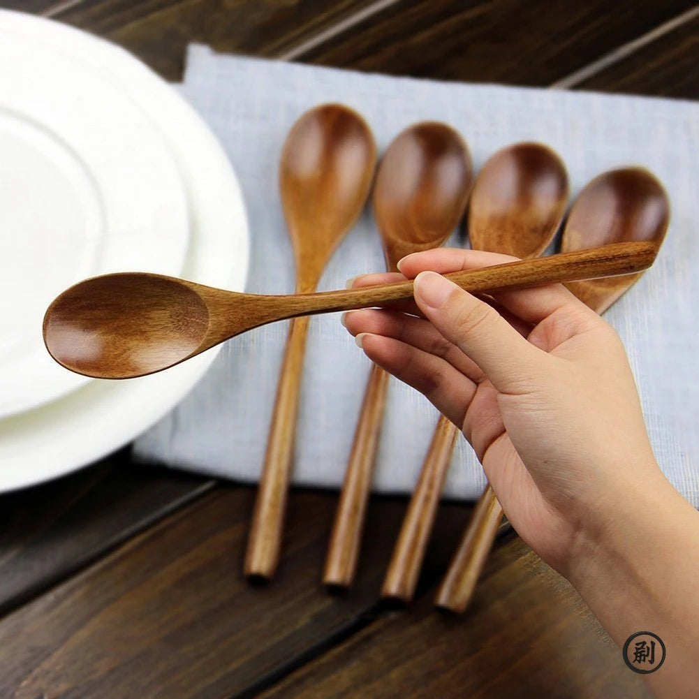 5-Piece Natural Wooden Spoon & Fork Set – Eco-Friendly Tableware for Cooking & Dining