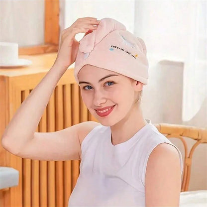 Embroidery-Style Hair Drying Cap – Thick Coral Fleece Towel for Quick & Gentle Hair Drying