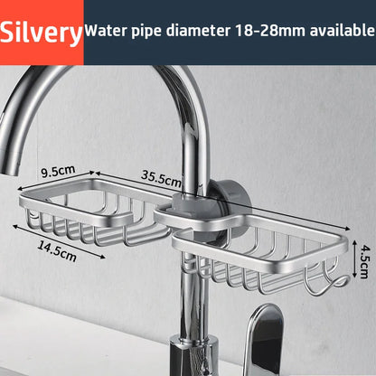 Rotatable Space Aluminum Sink Drain Rack – Faucet Sponge & Soap Holder Organizer for Kitchen & Bathroom