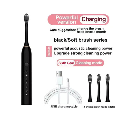 X3 Electric Ultrasonic Toothbrush – 6-Speed USB Rechargeable Waterproof Adult Tooth Cleaner, Soft Bristles, Automatic Couple Set