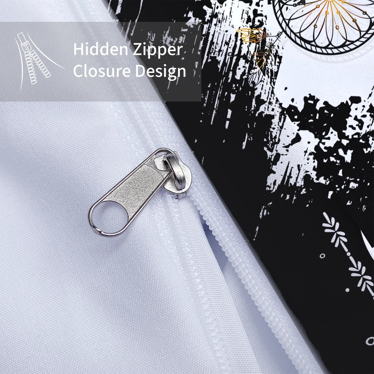 3-Piece Dreamcatcher Bedding Set – Black & White Printed Duvet Cover Set | Homevera