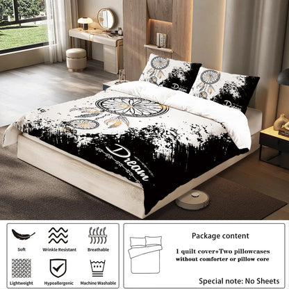3-Piece Dreamcatcher Bedding Set – Black & White Printed Duvet Cover Set | Homevera