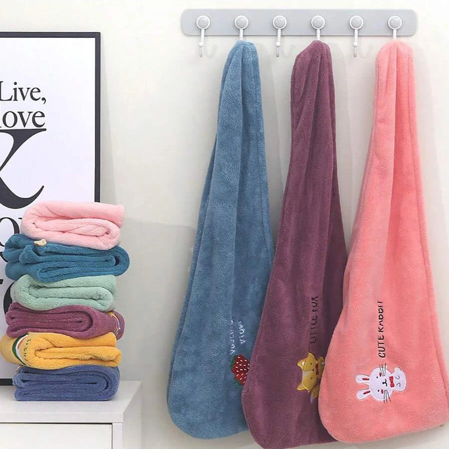 Embroidery-Style Hair Drying Cap – Thick Coral Fleece Towel for Quick & Gentle Hair Drying